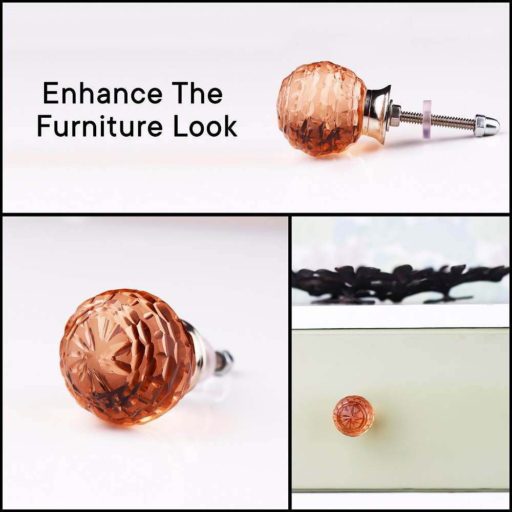 Peach Pink Fine Cut Glass Drawer Knob Online